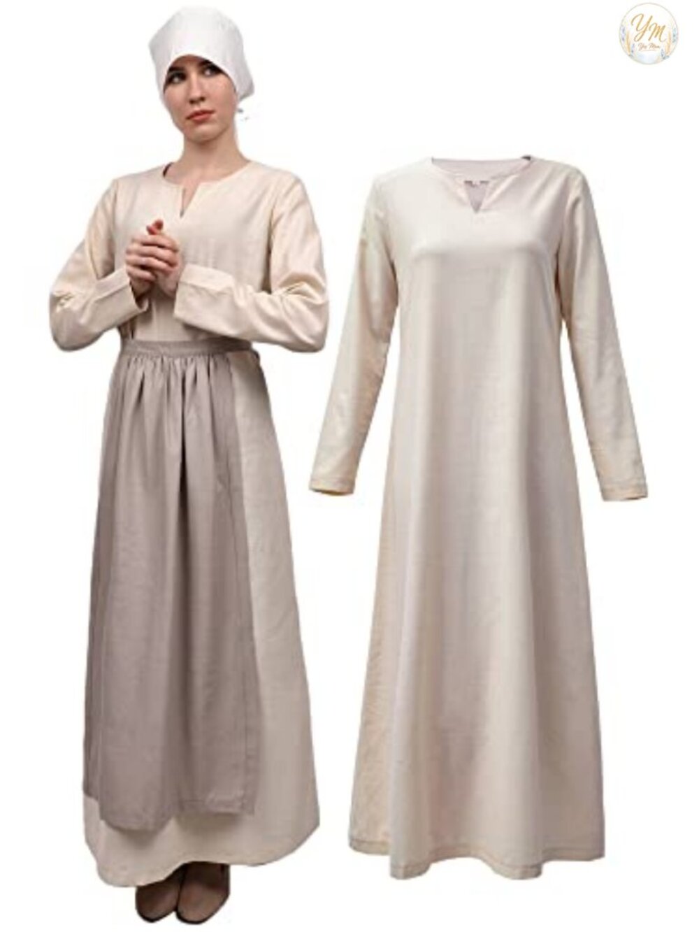 FURPHI Medieval Linen Underdress Renaissance Long Sleeve Tunic Peasant Costume